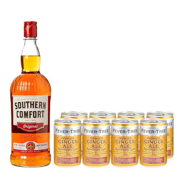 Southern Comfort Licor Original 750 ml. + 8 Latas de Fever-Tree Ginger Ale Light 150ml