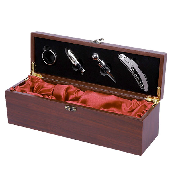 set caja de madera y accesorios vino