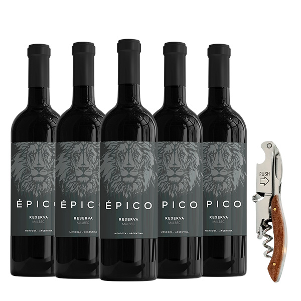 Epico Malbec Reserva 2 750 ml x 5 botellas sacacorchos