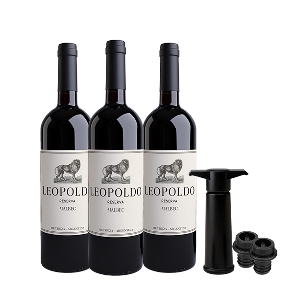 Leopoldo Reserva Malbec 750 ml x 2 botellas wine pump
