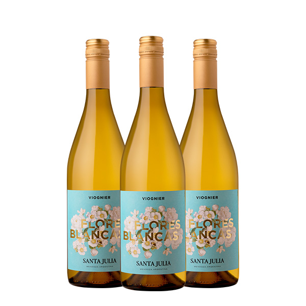 3 Botellas de Vino Blanco Argentino - Santa Julia Flores Blancas Viognier de 750ml