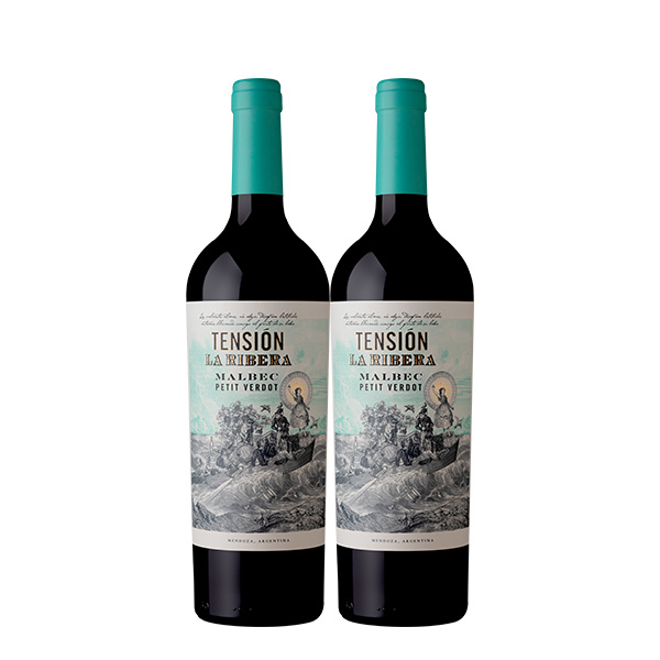2 Botellas de Vino Tinto Argentino Tensión la Ribera Malbec Petit Verdot de 750ml