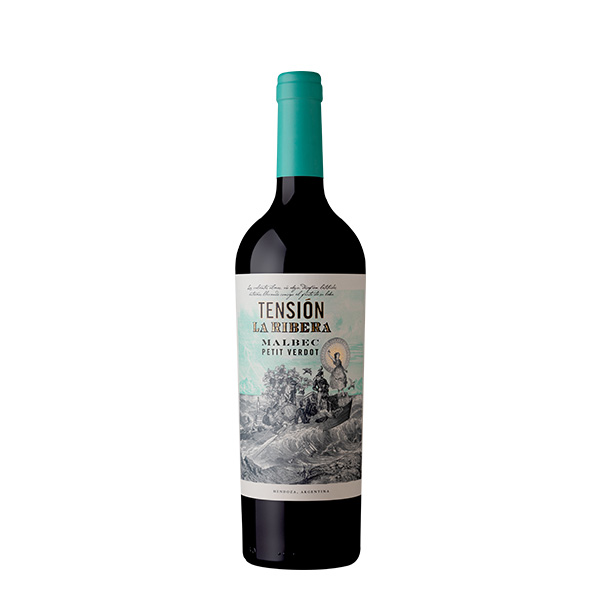 Botella de Vino Tinto Argentino Tensión la Ribera Malbec Petit Verdot de 750ml